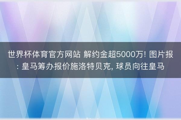 世界杯体育官方网站 解约金超5000万! 图片报: 皇马筹办报价施洛特贝克, 球员向往皇马