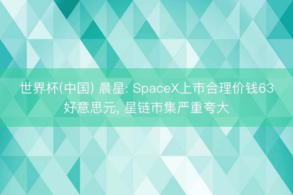 世界杯(中国) 晨星: SpaceX上市合理价钱63好意思元， 星链市集严重夸大