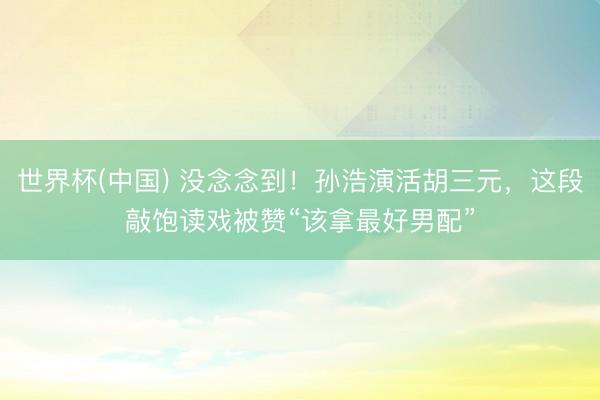 世界杯(中国) 没念念到！孙浩演活胡三元，这段敲饱读戏被赞“该拿最好男配”